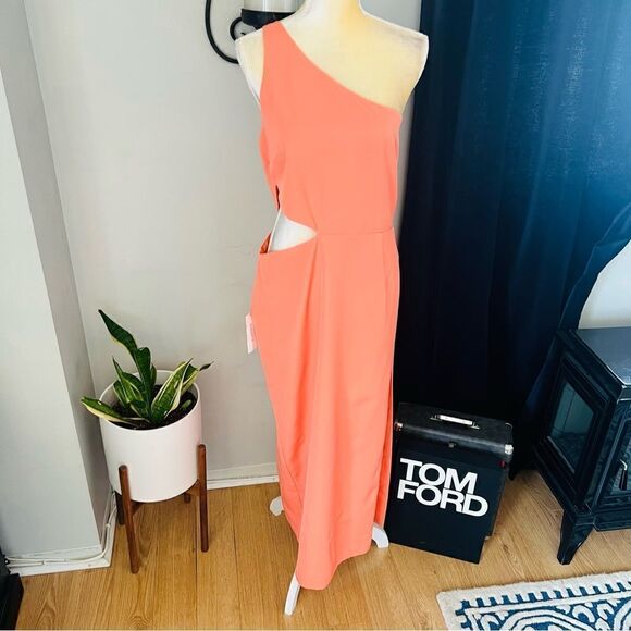 BARDOT JENNA ONE SHOULDER CUTOUT DRESS, Size 12 (XXL) ORANGE FIZ, NWT - Picture 9 of 17